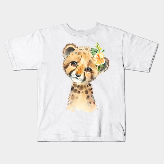 Adorable Cheetah with Flower Kids T-Shirt by Krisb1371